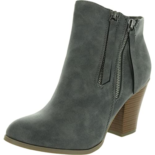 Brinley Co. レディース フェイクレザー スタックウッドヒール ダブルジッパーブーティー, グレー, 10 Medium Women
