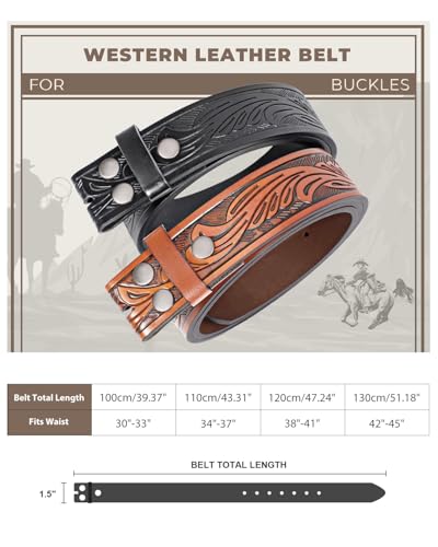 Image of BELTROAD 2 Pack Western Leather Belt Strap for Men Women Cowboy Cowgirl Leather Mens Belts for Jeans Gift Belt without Buckle