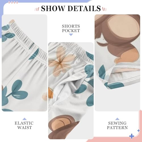 Lovely Monkey Florals Boys Long Pants Soft Trousers Elastic Waist Kids Lounge Bottoms with Pockets S-XL4