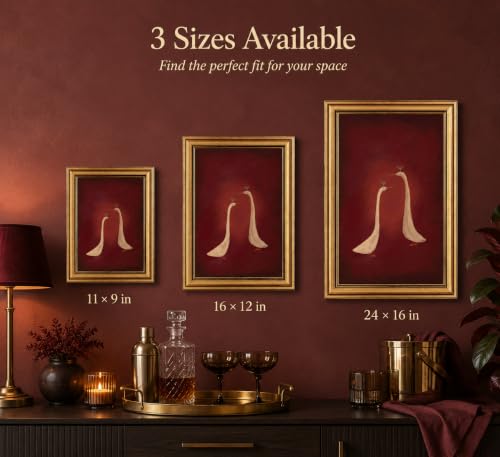 Image of Gold Framed 3D Textured Wall Art, Red Martini Duck Canvas Prints, Minimalist Cocktail Animal Pictures Decor, Funny Rustic Bar Cart Artwork for Kitchen Dining Room Living Room 9x11inc