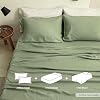 Simple&Opulence 100% Linen Sheets Queen Size Set, 4 Pcs Natural French Linen Bed Sheets, Breathable Soft Durable Bedding Set for All Season (Sage Green, Queen)