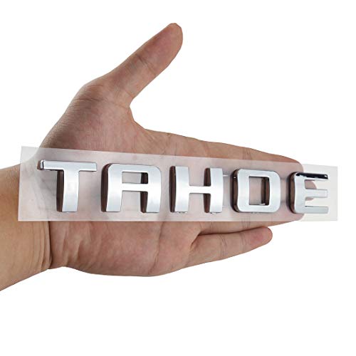 Image of 2pc Chrome Tahoe Emblem Door Trunk Tailgate Badge NAMEPLATE 3D Raised Strong Adhesive Fit for 07-17 Chevy Trunk Cars (Silver)