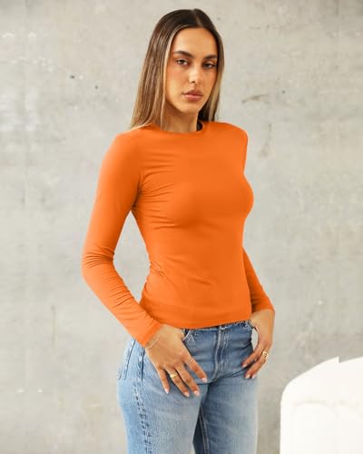 Image of Abardsion Women's Slim Lightweigh Long Sleeve T Shirts | Fall Clothes 2026 Casual Basic Crewneck Going Out Crop Tops Y2K