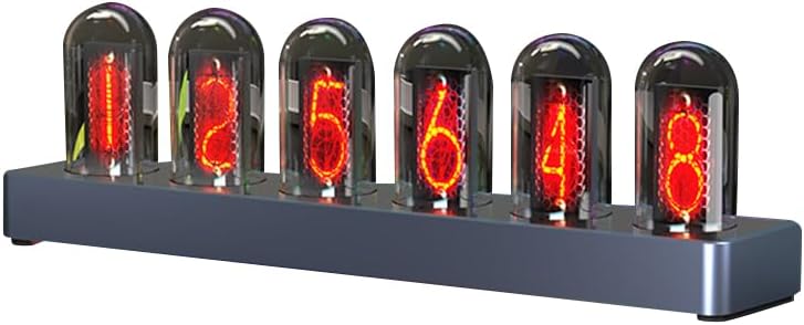 H402 Retro Nixie Tube Clock, Smart Digital Desk Clock with RGB Glow & Weather Display, App-Controlled Ambient Light Clocks, Minimalist Cool Clocks, Gifts for Desktop & Home Decor