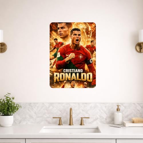 Image of Zesta Bathroom Decor Items Washroom Decor Tin Sign | Aesthetic Posters Wall Poster for Bedroom | Magnetic Cafe Decoration Items / Restaurant Decorations Items | Quirky Home Decor Bar Accent (Ronaldo (2))