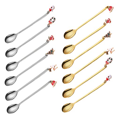 6 unids acero inoxidable Navidad café cuchara helado sopa azúcar postre cucharaditas mezclando agitador cocina vajilla - Imagen 8