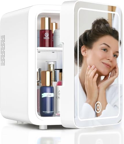 CUTIEWORLD Skincare Fridge With Dimmable LED Light Mirror, 4L Mak...