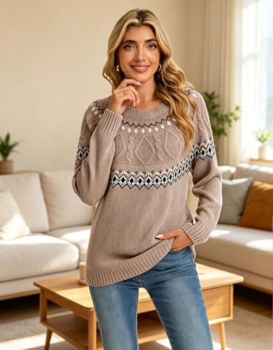 Image of Women's Vintage Fair Isle Pullover Sweater Lightweight Knit Tops