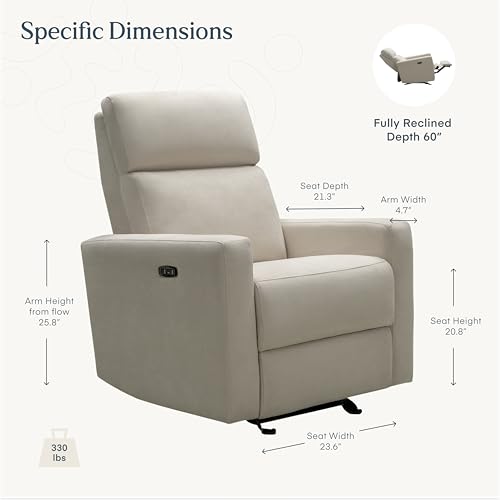 Image of Nurture& The Glider - Premium Power Recliner Nursery Chair with Stationary Headrest | Designed for Comfort and Simplicity | Built-in USB Charger