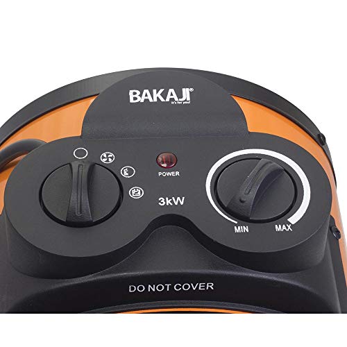 Bakaji Stufa Elettrica Con Elementi Riscaldanti In Ceramica Termoventilatore Soffiante Industriale Potenza 3000W Termostato Regolabile Funzione Ventilatore Freddo Inclinazione Regolabile (3000 Watt) - 4