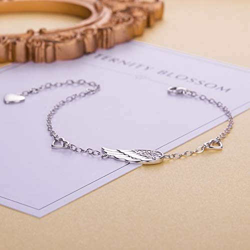 Billie Bijoux 925 Sterling Silver Women Angel Wing Adjustable Chain Bracelet Diamond White Gold Plated Bracelet Women Gift For Women Girls Valentine's Day (Style 1) #TOP3