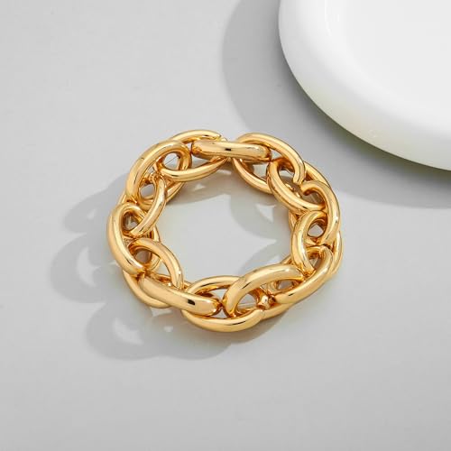 WOWORAMA Chunky Chain Bracelet for Women Adjustable Elastic Stretch Link Bracelets Thick Chunky Link Statement Bracelet Gold/Silver2