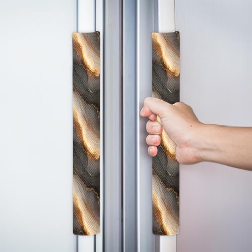 Image of Pardick Refrigerator Door Handle Covers Set of 2 Marble Theme Washable Fridge Dishwasher Mocrowave Oven Stove Decor Protector Handle Cover Keep Kitchen Appliance Clean from Food Stains Decorate