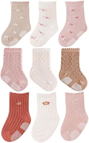 J Poqobog Rutschfeste Socken für Baby Mädchen Jungen 9 Paar Kinder Anti Rutsch abs Socken Sportsocken Stoppersocken
