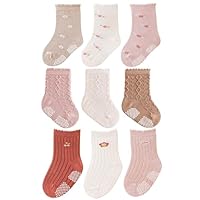 J Poqobog Rutschfeste Socken für Baby Mädchen Jungen 9 Paar Kinder Anti Rutsch abs Socken Sportsocken Stoppersocken (12-24 Monate,Mädchen2-9P)
