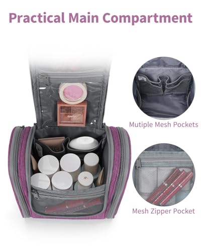 Image of Hanging Travel Toiletry Bag Kit Cosmetic Makeup Organizer for Women and Men (A-Purple)