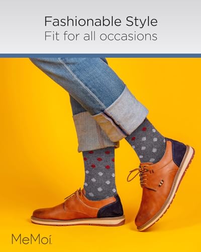 MeMoi Men's Two Tone Polka Dot Luxuriously Soft Cashmere Crew Socks Medium Gray Heather 10-134
