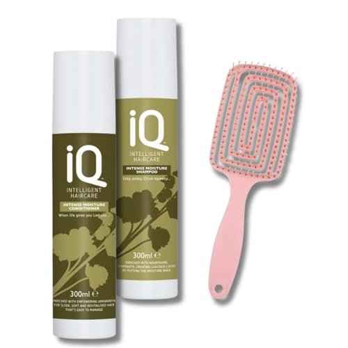 IQ Intelligent Haircare Intense Moisture Shampoo 300ml and Conditioner 300ml Set with Detangling Brush - Complete Hair Care for Intense Moisture and Smooth Detangling