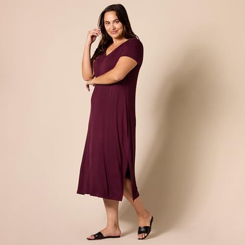 Amazon Essentials AEWM30327S24_BURGUNDY Women'S Jersey V-Neck Short Sleeve Midi Length Dress thumb #6