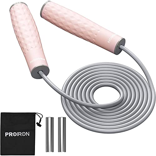 PROIRON Cuerda para Saltar Ajustable de 3 m - Combas Ponderada con Mango de Silicona Suave (Carga extraíble 2 x 100g) - Jump Rope de Fitness,Crossfit, Gym para Mujer,Hombre y Niños (Rosado) Cover