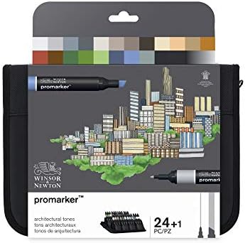 Winsor & Newton ProMarker, Architectural Tones, Set of 24 Alcohol Based Dual Tip Markers for Artists