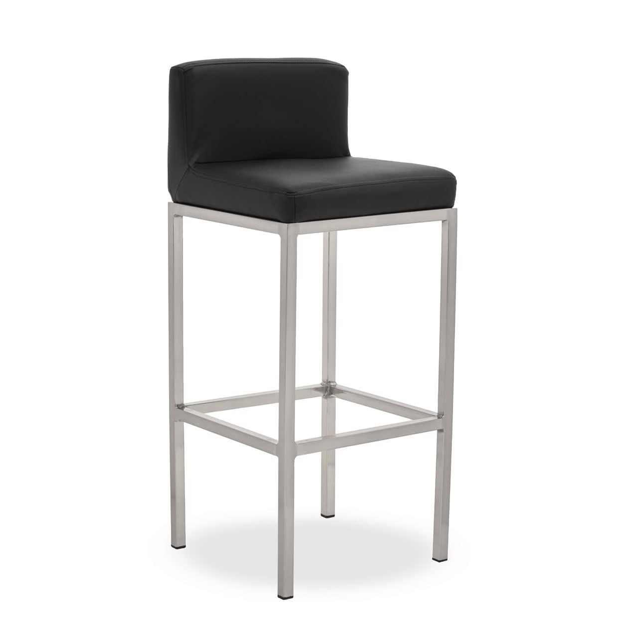 Premier Housewares Baina Pu Finish Bar Chair with Back - Midnight - Faux Leather Upholstery - Gold Finish Legs