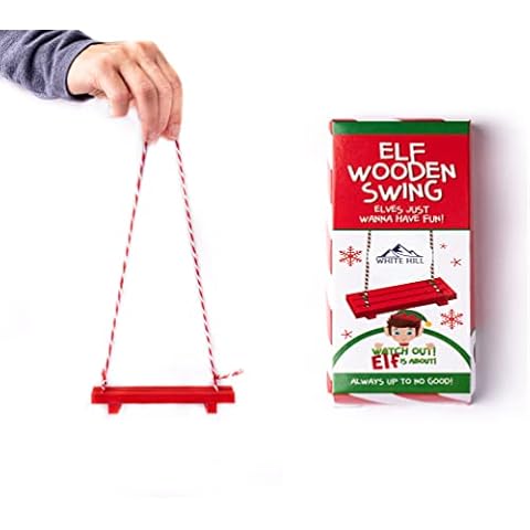 WHITE HILL Elf Wooden Swing With PDQ - Christmas Festive Tree Holiday Decoration - Decorative Xmas Hanging Ornament Cover