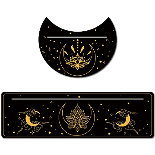 GORGECRAFT 2 Pieces Wooden Tarot Card Stand Black Tarot Card Holder 5" Moon Shape and 10" Rectangle Wood Tarot Cards Altar Stand Display Holder Witch Divination Ceremonial Tools