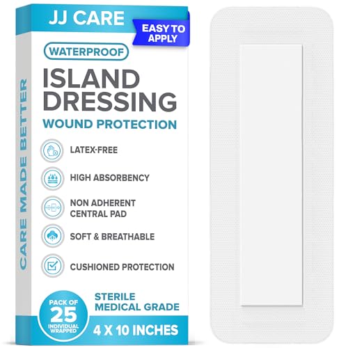 Curita adhesiva impermeable para isla [Pack de 25], 4" x 10" gasas estériles con borde, gasas transpirables con almohadilla central no adherente, envueltas individualmente miniatura 1
