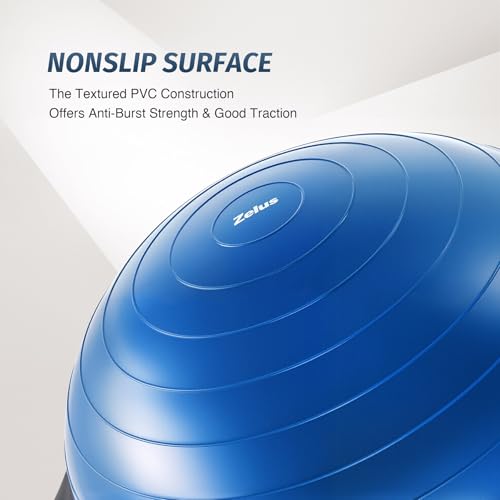 ZELUS 25in. Balance Ball | 600lb Inflatable Half Exercise Ball Wobble Board Balance Trainer w Nonslip Base | Half Yoga Ball Strength Training Equipment w 2 Bands, Pump, Extra Ball Included (Blue) by ZELUS - Image 4