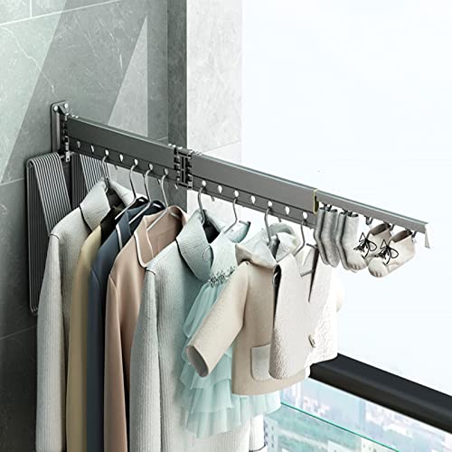 AWCPP Montaje de Pared Ropa de Secado, Pliegue Compacto Montaje de Pared de Secado de Lavandería con Ganchos para Colgar Espacio de Ahorro de Espacio para Ahorro de Ropa, para Lavandería Baño./Gray Cover
