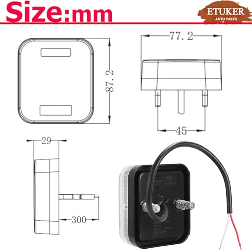 ETUKER 1x Rückfahrscheinwerfer Anhänger LED 12v 24v Wasserdicht Zulassung Rückleuchten Anhänger für Traktor KFZ Caravan