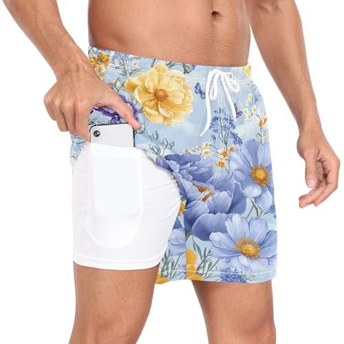 xigua Beautiful Floral Pattern Mens Swim Trunks with Liner, 5 inch Quick Dry Mens Boardshorts for Beach2