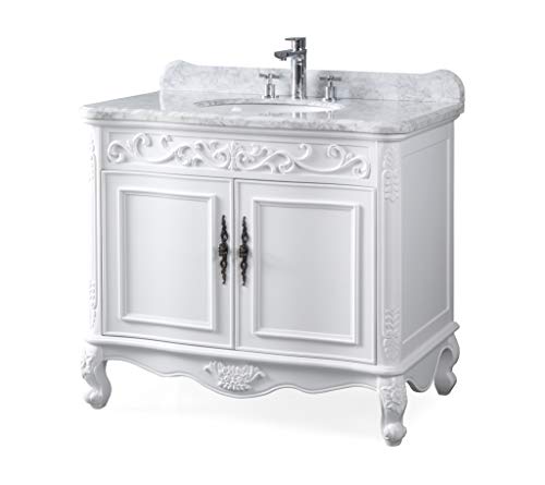 Benton Collection 39" Italian Carrera Marble Carbone Bathroom Sink Vanity