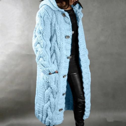 Womens Cable Knit Long Sweaters, Chunky Warm Button Down Cardigan Sweaters - image 3