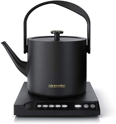 Arendo - Edelstahl Wasserkocher mit Temperatureinstellung - 40° bis 100° - Warmhaltefunktion 30 Minuten – 0,5 Liter – Sensortasten – 360° Basis – Retro Design - Schwarz