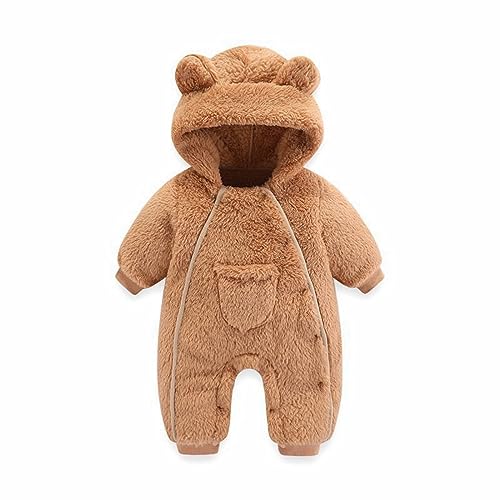 Baby Girl Boy Fleece Thicken Romper Winter Plush Jumpsuit Long Sleeve Bear Ear Hooded Zipper Onesie for Newborn2