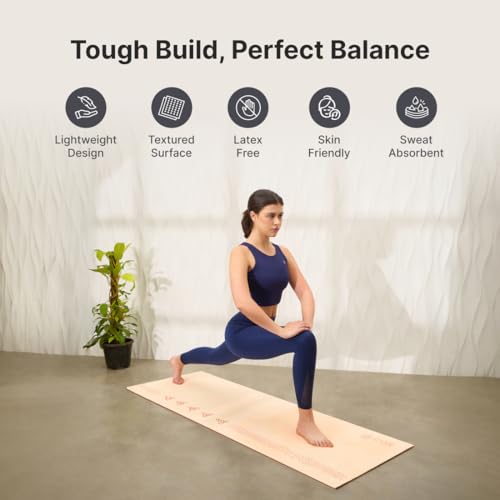 Image of CULT TPE Yoga Mat 6mm with Carry Bag & Strap - Eco-Friendly, Non-Slip, Lightweight & Durable Exercise Mat for Yoga, Pilates, Meditation & Home Workouts - Beige Pink