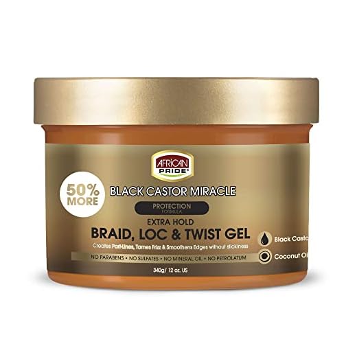 African Pride Black Castor Miracle Extra Hold Braid, Loc, Twist Gel - Tames Frizz & Controls Edges, No Parabens, No Sulfates, No Mineral Oil, No Petrolatum, Contains Black Castor & Coconut Oil, 12 oz