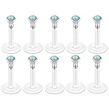 PiercingJ 8-10pcs 16G Stainless Steel + UV Flexible Acrylic Opal Crystal Tragus Retainer Flexible Acrylic Lip Ring Labret Monroe Studs Tragus Helix Cartilage Barbell Earring