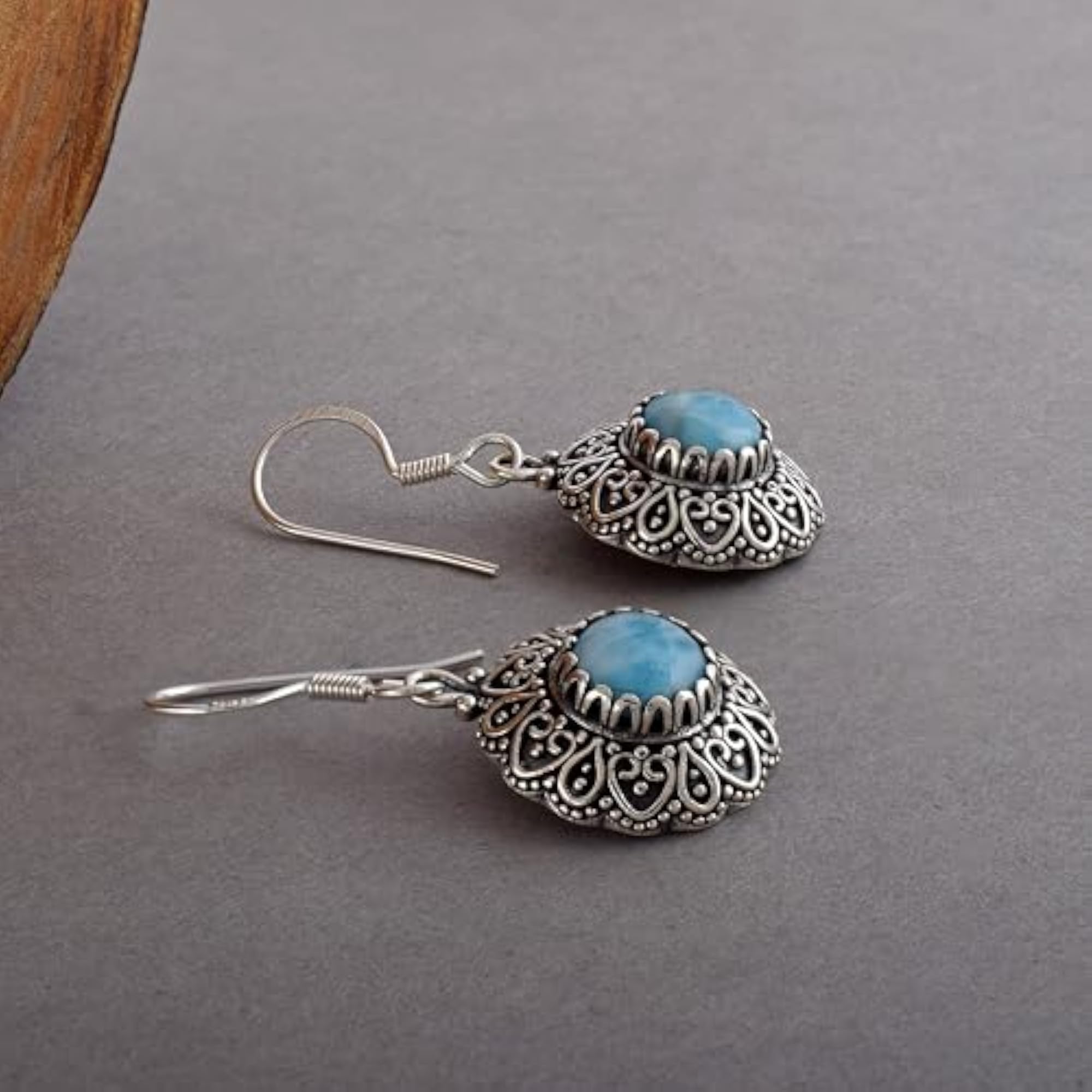 Women's Larimar & 925 Sterling Silver Oxidized Drop Earrings