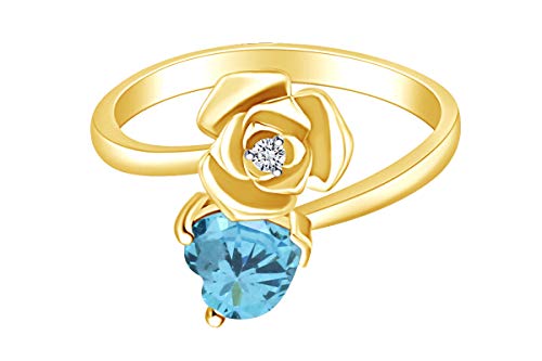 AFFY Heart Shape Simulated Birthstone 14k Yellow Gold Over Sterling Silver Promise Ring3