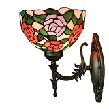 beurd Lámpara de pared estilo Tiffany, luz nocturna con vidrieras rojas, libélula for sala de estar, pantalla de cristal, apliques de pasillo, lámpara de pared (Color : HUA-0004)