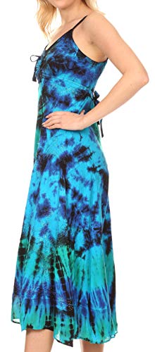 Image of Sakkas Adela Women's Tie Dye Embroidered Adjustable Spaghetti Straps Long Dress
