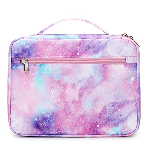 Octsky Kids Bible Covers Case for Girls Bible Book Carry Bags for Women with Handle Pockets (Purple-Galaxy)