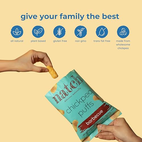 Image of Natch Chickpea Protein Puffs, Healthy Snacks, Rich in Fiber, Not Fried Not Baked Gluten Free, Vegan, Trans Fat Free, Barbecue, 20g each (Pack of 12)