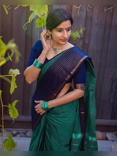 Image of DEVIKA TEXTILES Aradhana Sharadha Green Narayanpet Pure Cotton Saree | Elegant & Comfortable Saree for Women