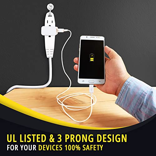 3 Outlet Extension Cord Sjtw For Indoor & Outdoor Use By Qnecs- Ul Listed 3 Prong Grounded Straight Plug 13 Amp, 125V, 1625 Watts- Heavy Duty Multiple Plug Outlet Extender- 1Ft/ 3Pk, White. Long Cord #TOP2