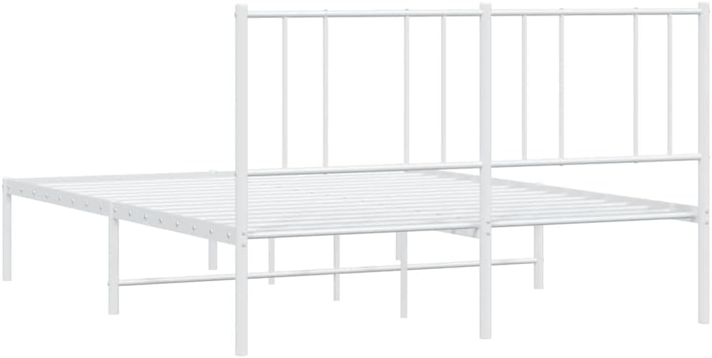 vidaXL 12 Inch Full Metal Bed Frame with Headboard, No Box Spring Needed, Noise Free Platform Bed Frame with Steel Slats, Easy Assembly, Under Bed Storage, Minimalist, White