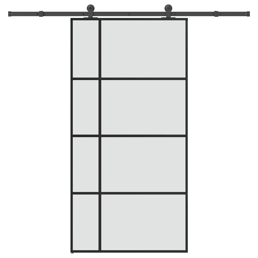 Porte coulissante et kit de quincaillerie 102,5x205cm Verre ESG Matériaux de Construction Noir,3332928